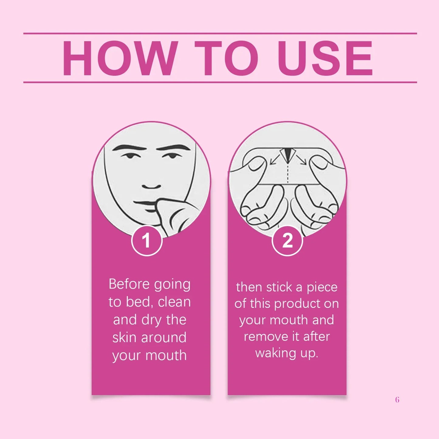 How to use KOEC mouth tape anti-snoring sleep strip instructions with illustrated steps.