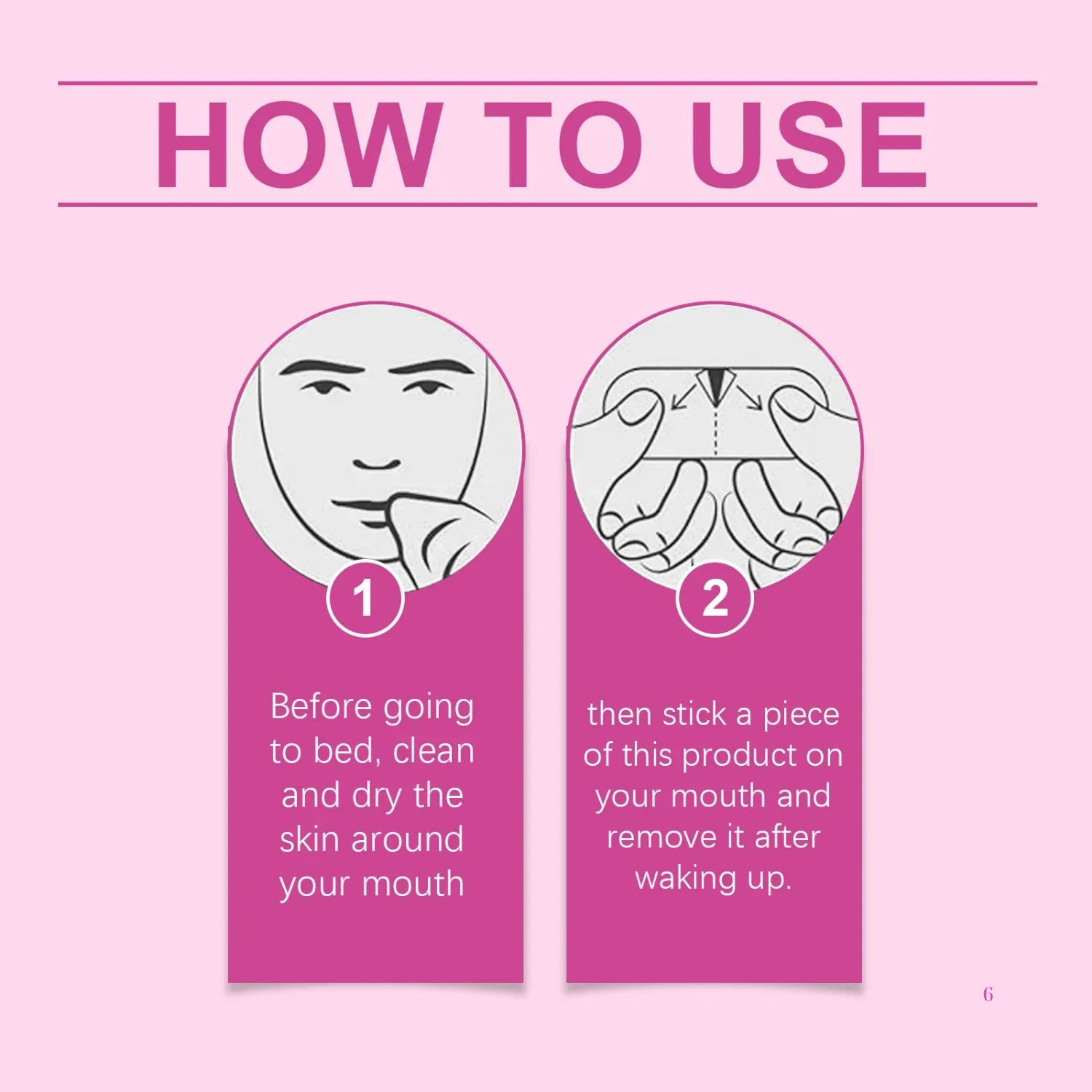 How to use KOEC mouth tape anti-snoring sleep strip instructions with illustrated steps.
