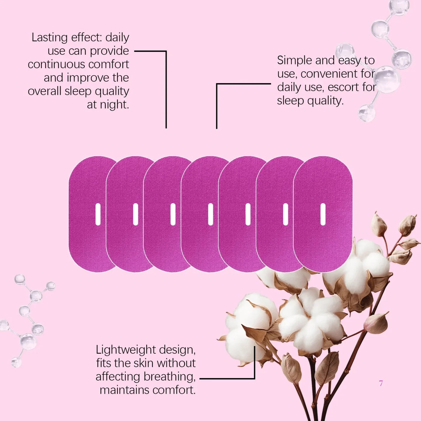 Pink KOEC mouth tapes anti snoring sleep strips with cotton flowers on a pastel background