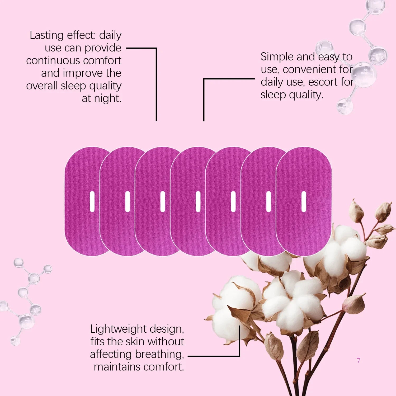 Pink KOEC mouth tapes anti snoring sleep strips with cotton flowers on a pastel background