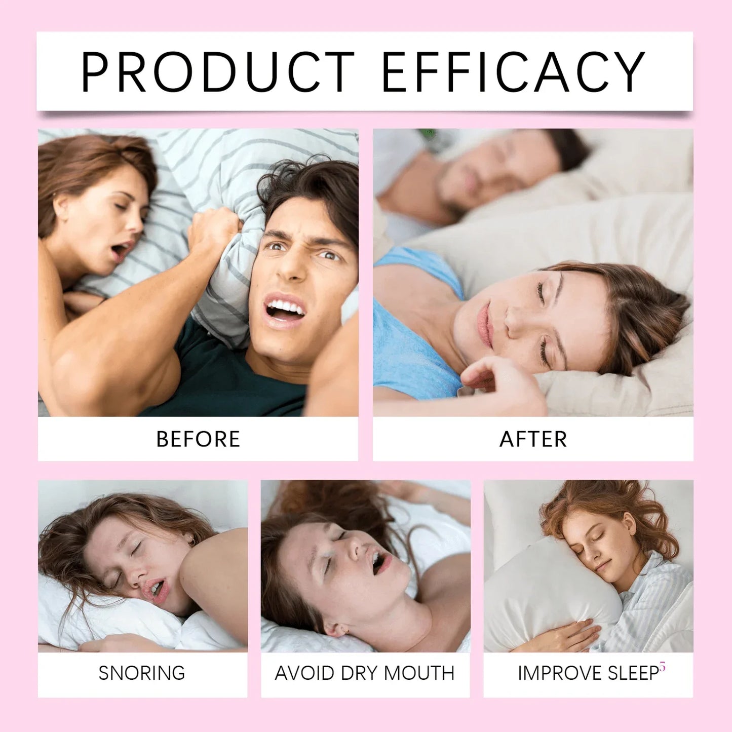 Before and after sleep results with KOEC mouth tape, showing reduced snoring and better sleep.